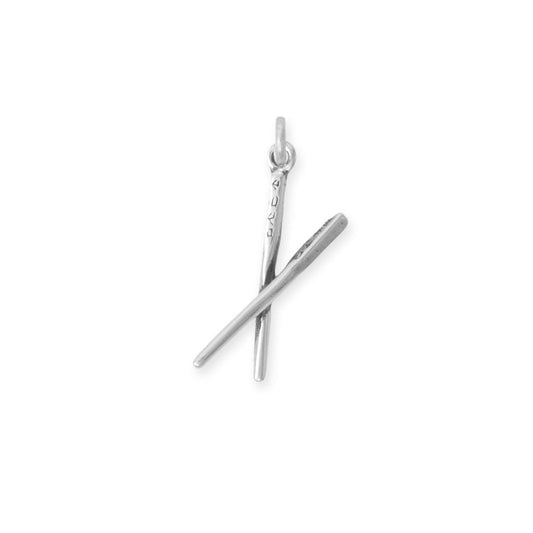 Authentic Oxidized 925 Sterling Silver 3D Chopsticks Women's Charm for Bracelet or Necklace