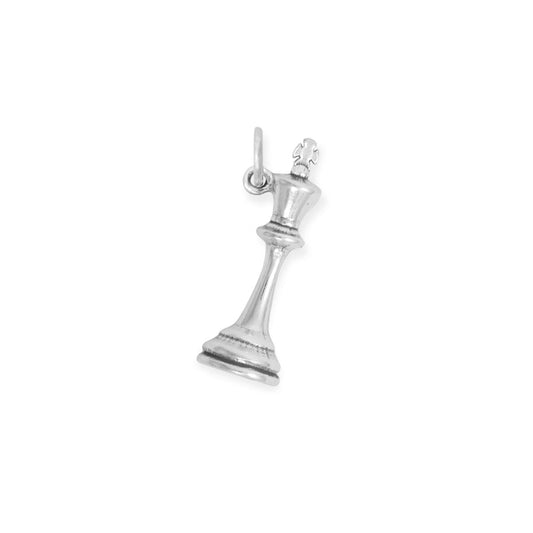 Authentic Oxidized 925 Sterling Silver 3D King Chess Piece Women's Charm for Bracelet or Necklace