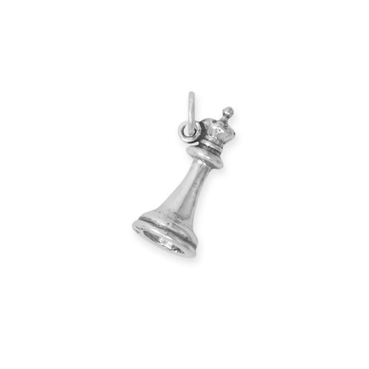 Authentic Oxidized 925 Sterling Silver 3D Queen Chess Piece Women's Charm for Bracelet or Necklace