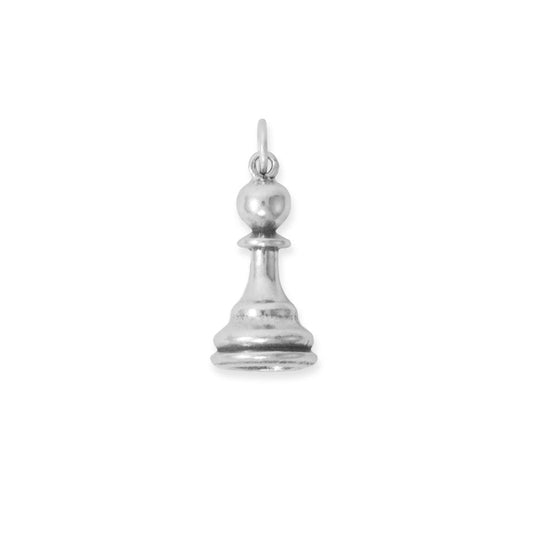 Authentic Oxidized 925 Sterling Silver 3D Pawn Chess Piece Women's Charm for Bracelet or Necklace