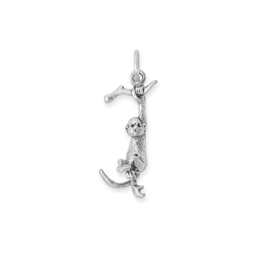 Authentic Oxidized 925 Sterling Silver 3D Hanging Monkey Women's Charm for Bracelet or Necklace