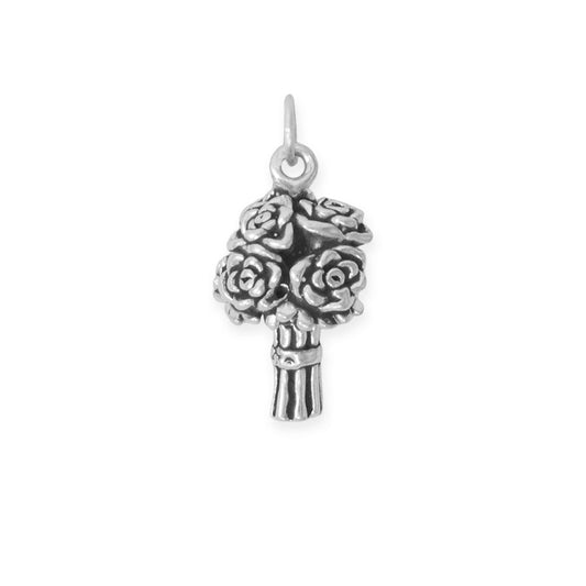 Authentic Oxidized 925 Sterling Silver 3D Flower Bouquet Women's Charm for Bracelet or Necklace