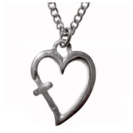 Oxidized Sterling Silver Open Heart Pendant with Carved Cross Accent for Easter or Gift of Faith