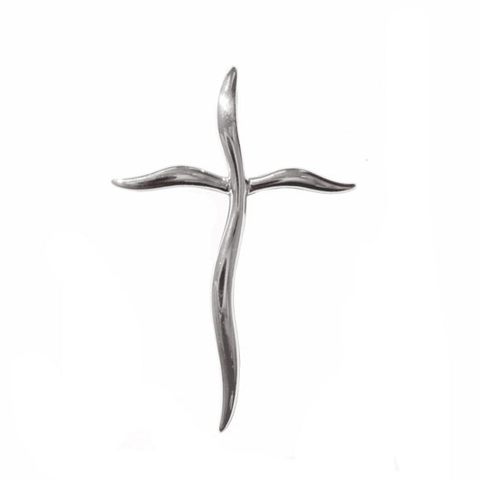 Highly Polished Sterling Silver Wavy Cross Pendant with Slider Bail for Easter or Gift of Faith