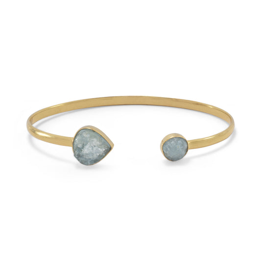 14k Gold Plated Sterling Silver Aquamarine Open Cuff Bracelet