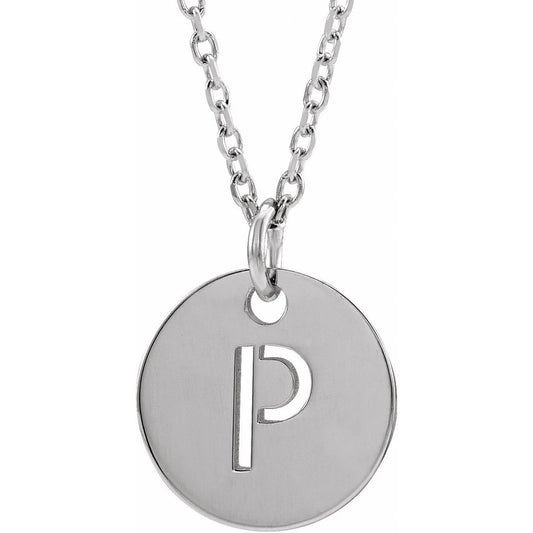 Authentic 925 Silver 0.39" Initial P Disc Letter Adjustable 16-18" Necklace