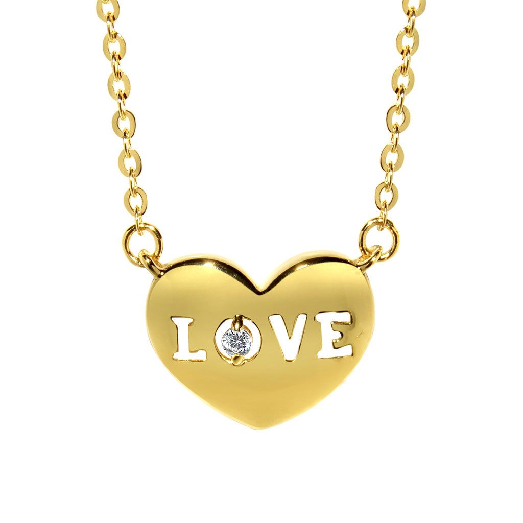 Genuine 14k Yellow Gold Floating Cubic Zirconia CZ Heart Love Heart 17+1" Necklace For Women - Fashion Jewelry, Gold Jewelry, Gold Gifts for Valentine's Day, Mother's Day, Anniversary, Wedding, Birthday, Birthday