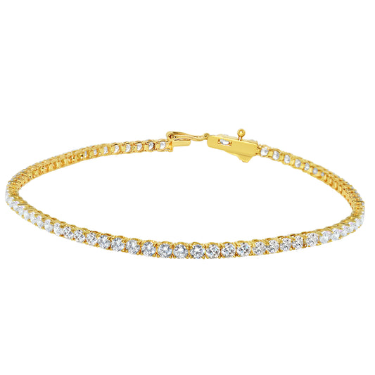 Genuine 14k Yellow Gold 2.3mm Round Cubic Zirconia CZ Tennis 7.25" Women's Bracelet