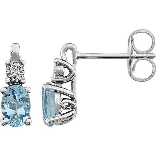 14k White Gold Natural Sky Blue Topaz & .02 CTW Natural Diamond Earrings