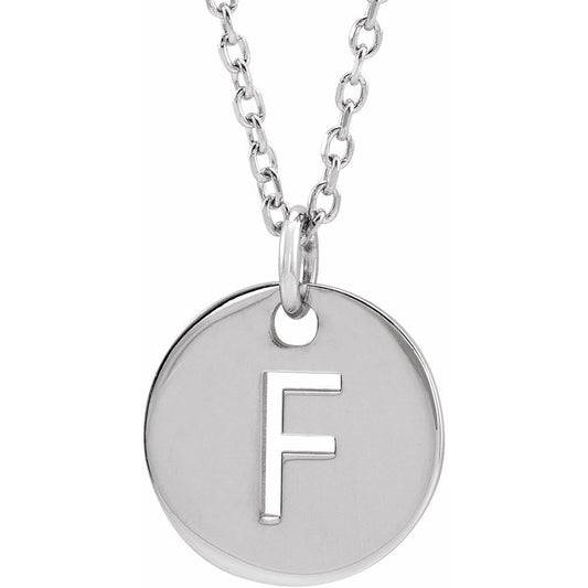 Authentic 925 Silver 0.39" Initial F Disc Letter Adjustable 16-18" Necklace