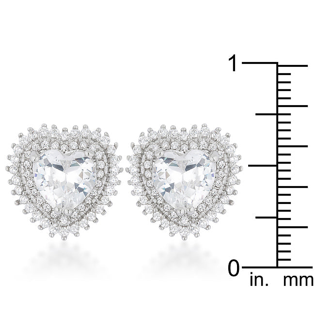 Silvertone Clear Cubic Zirconia Heart Halo Stud Earrings