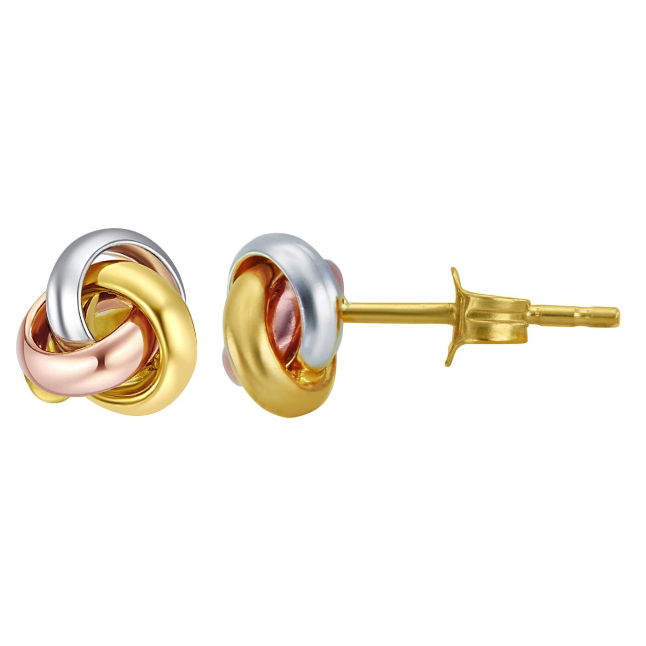 Genuine 14k Tri-tone Gold 6mm Triple Row Love Knot Earring Studs for Women