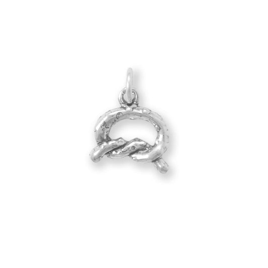 Authentic 925 Sterling Silver 3D Salted Pretzel Women's Charm for Bracelet or Necklace