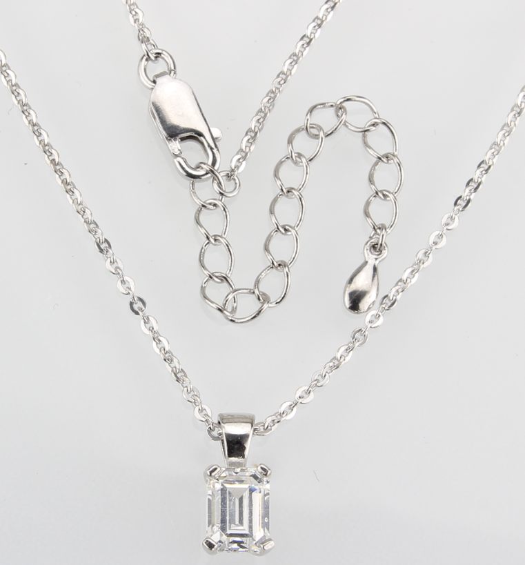 Rhodium 925 Sterling Silver Chain Pendant with AAA Grade CZ  in Clear