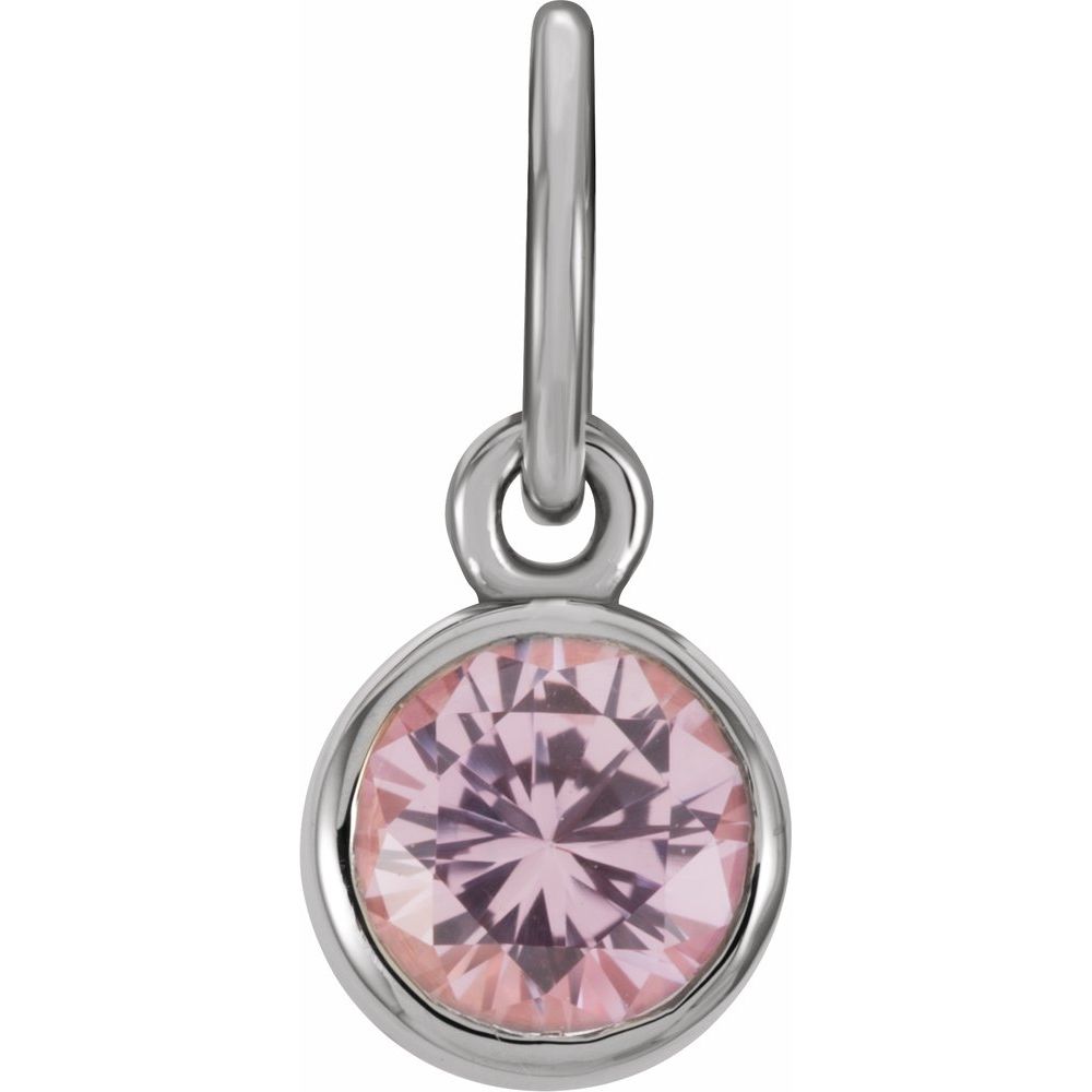 Genuine 14k White Gold 4mm Pink Tourmaline CZ Birthstone Women's Bracelet Charm