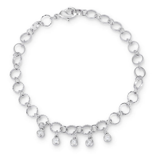 Silvertone 0.55ct Cubic Zirconia 8" Charm Bracelet