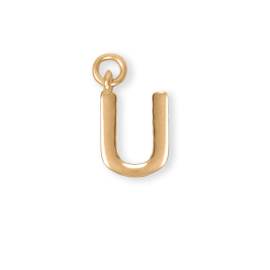 14k Gold Plated 925 Silver Polished U Initial Women's Charm for Bracelet or Necklace