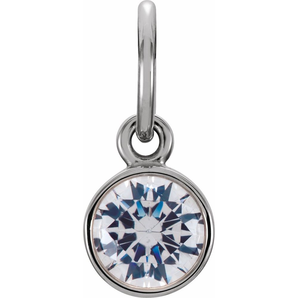 Sterling Silver 4mm Round Imitation Diamond Birthstone Charm