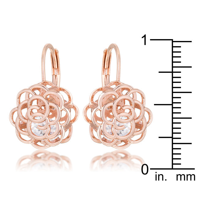 Rose Goldtone Cubic Zirconia 3D Rose-Shape Drop Earrings