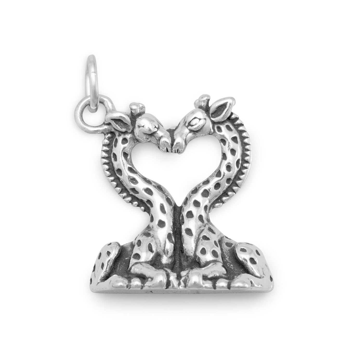 Authentic 925 Sterling Silver Heart Shaped Giraffes Women's Charm for Bracelet or Necklace