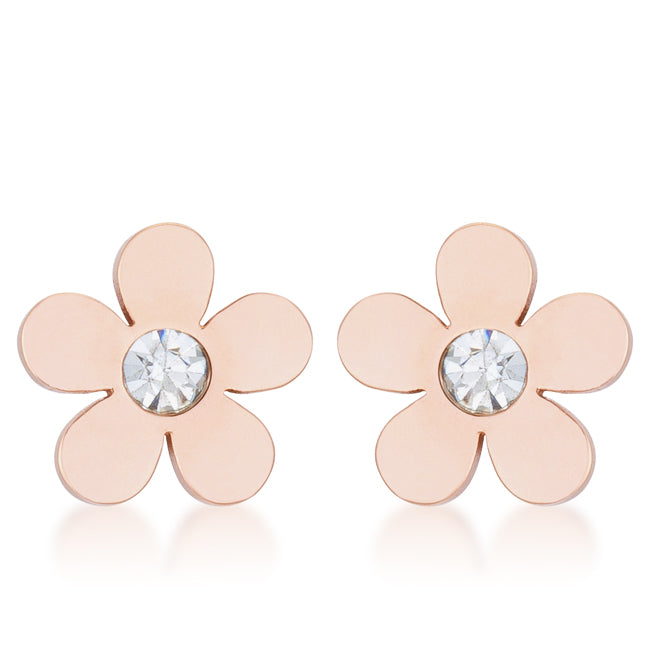 Rose Goldtone Stainless Steel Cubic Zirconia Flower Earrings Studs