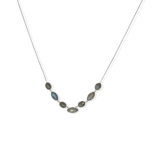 Rhodium Plated Sterling Silver Labradorite Statement Necklace