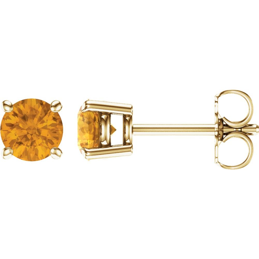 14k Yellow Gold 5 mm Natural Citrine Stud Earrings