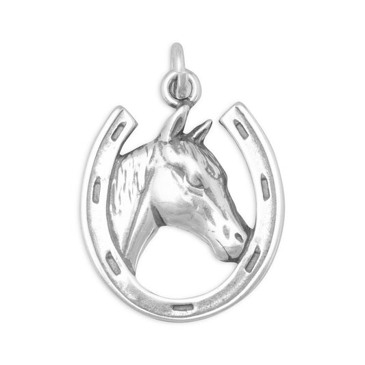 Authentic 925 Sterling Silver Horse in Horseshoe Bracelet Women's Charm for Bracelet or Necklace