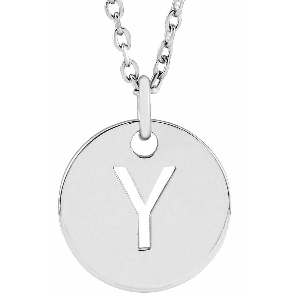 Authentic 925 Silver 0.39" Initial Y Disc Letter Adjustable 16-18" Necklace