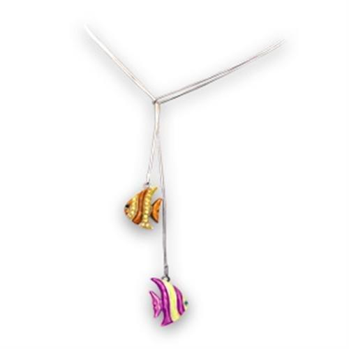 Gold+Rhodium 925 Sterling Silver Necklace with AAA Grade CZ  in Multi Color