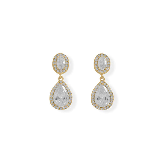 14 Karat Gold Plated Oval and Pear Cubic Zirconia Drop Earrings