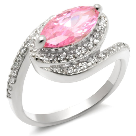 High Polished 925 Sterling Silver Ring with AAA Grade CZ  in Rose