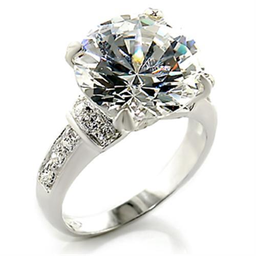 High Polished 925 Sterling Silver Ring with AAA Grade CZ  in Clear
