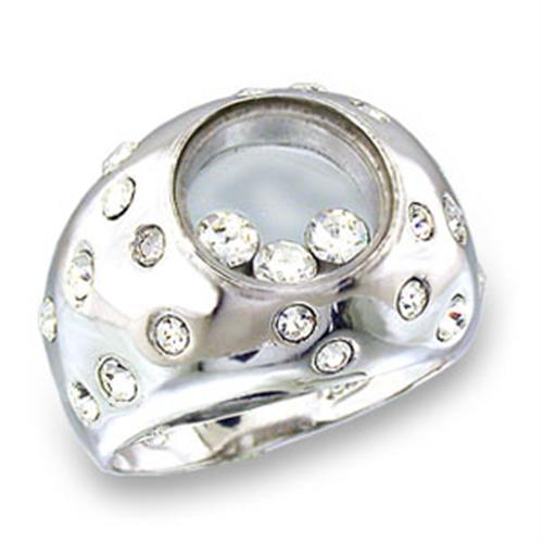 High Polished 925 Sterling Silver Ring with Top Grade Crystal  in Clear