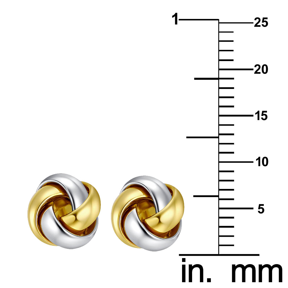 Genuine 14k Two-tone Gold 8mm Love Knot Earring Studs for Women