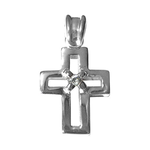 Sterling Silver .925 Small Open Cross CZ Religious Christian Pendant