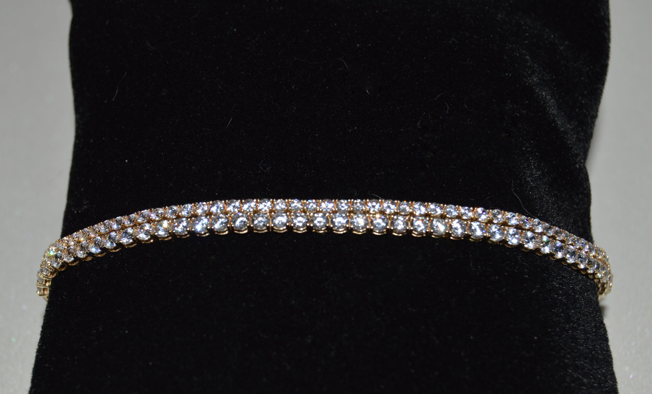 Genuine 14k Yellow Gold 1.8mm Round Cubic Zirconia CZ Tennis 7.25" Women's Bracelet