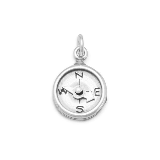 Authentic 925 Sterling Silver Oxidized Compass Women's Charm for Bracelet or Necklace