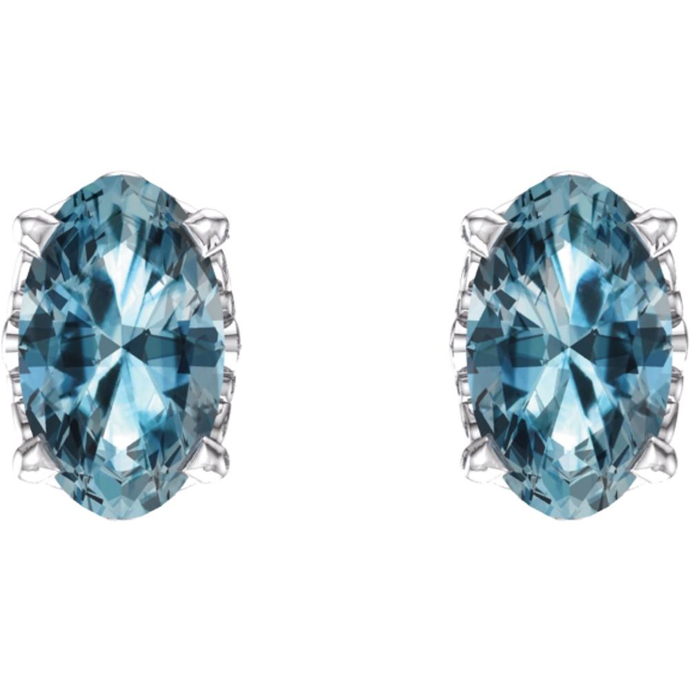 14k White Gold Natural Sky Blue Topaz Oval Stud Earrings