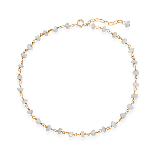 14k Gold Plated Sterling Silver Rainbow Moonstone Anklet