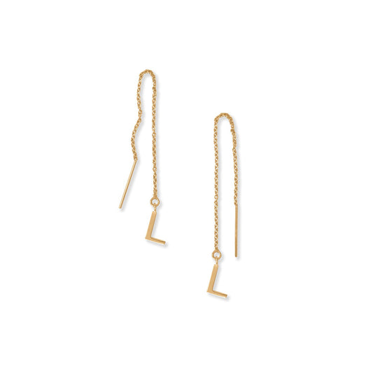 14k Gold Plated Sterling Silver 'L' Initial Threader Earrings