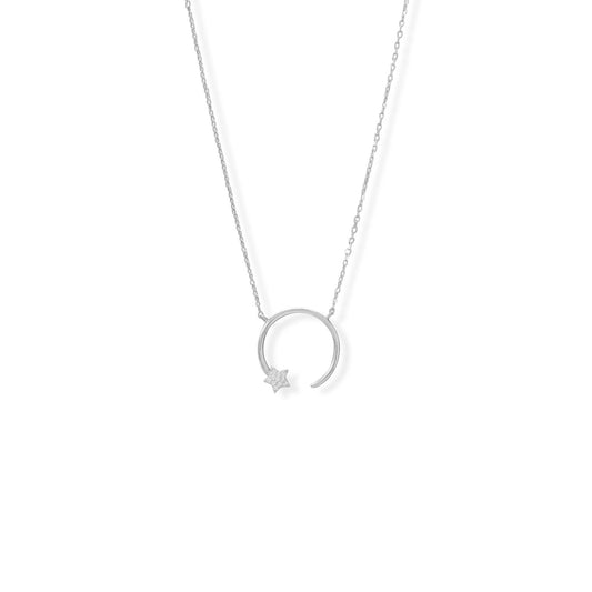 Rhodium Plated Sterling Silver Cubic Zirconia Shooting Star Necklace