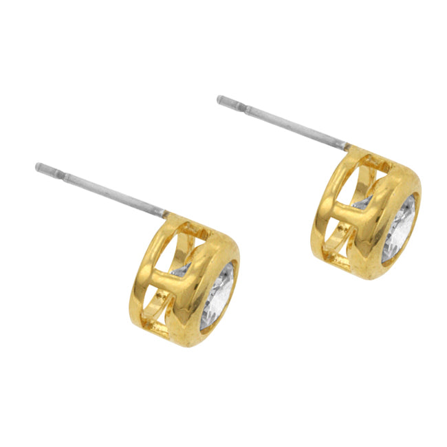 Goldtone 5.7mm Round Bezel-Set Cubic Zirconia Earrings Studs