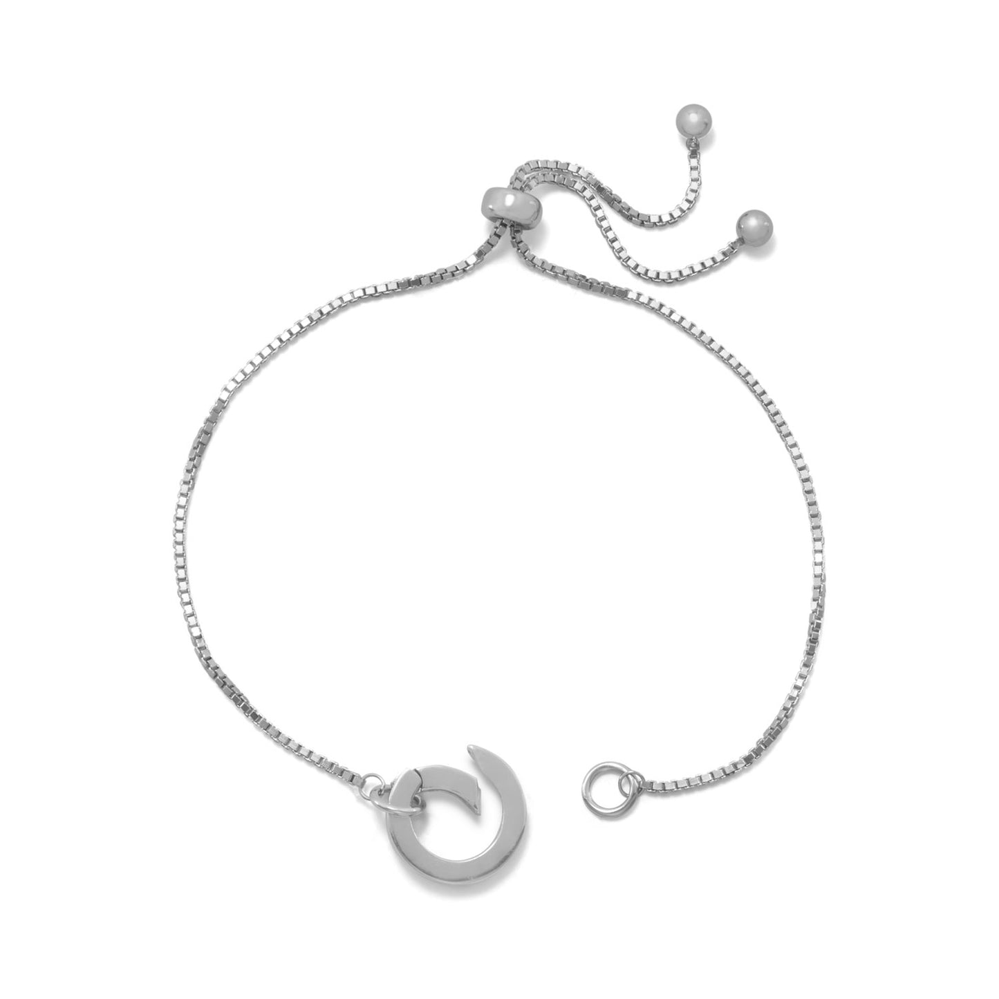 Sterling Silver Adjustable Bolo Circle Hinge Charm Bracelet