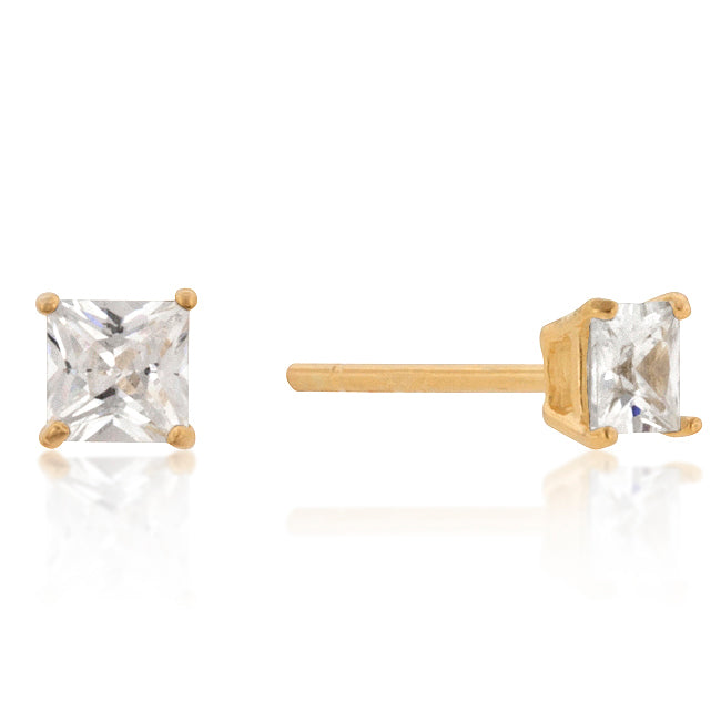 18k Yellow Goldplated Silver 4mm Princess Cubic Zirconia Studs