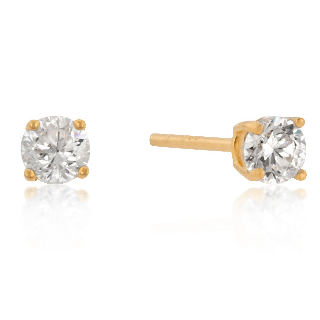 18k Yellow Goldplated Silver 3.9mm Round Cubic Zirconia Earrings