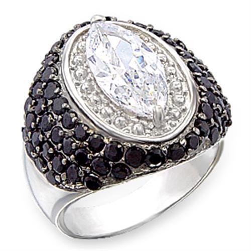 Rhodium + Ruthenium 925 Sterling Silver Ring with AAA Grade CZ  in Clear