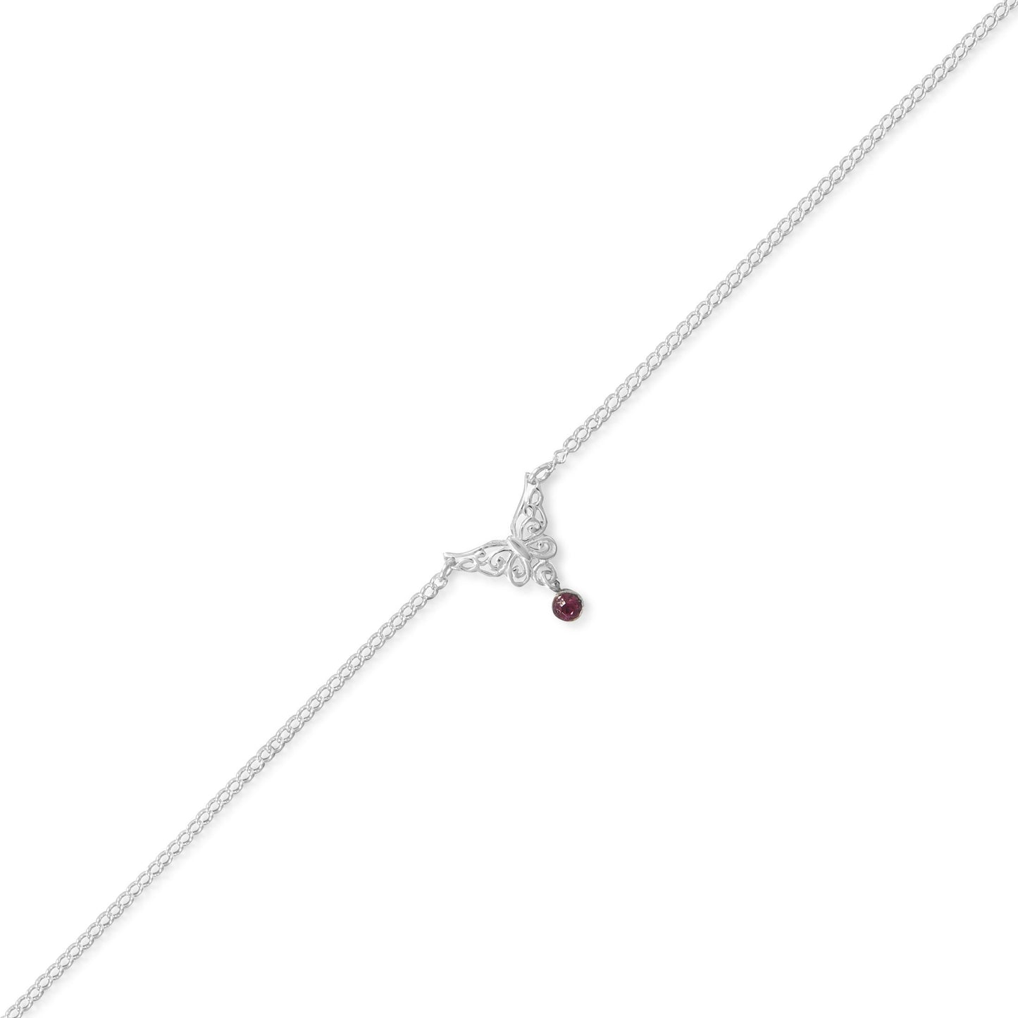 Sterling Silver Crystal and Butterfly Charm Anklet