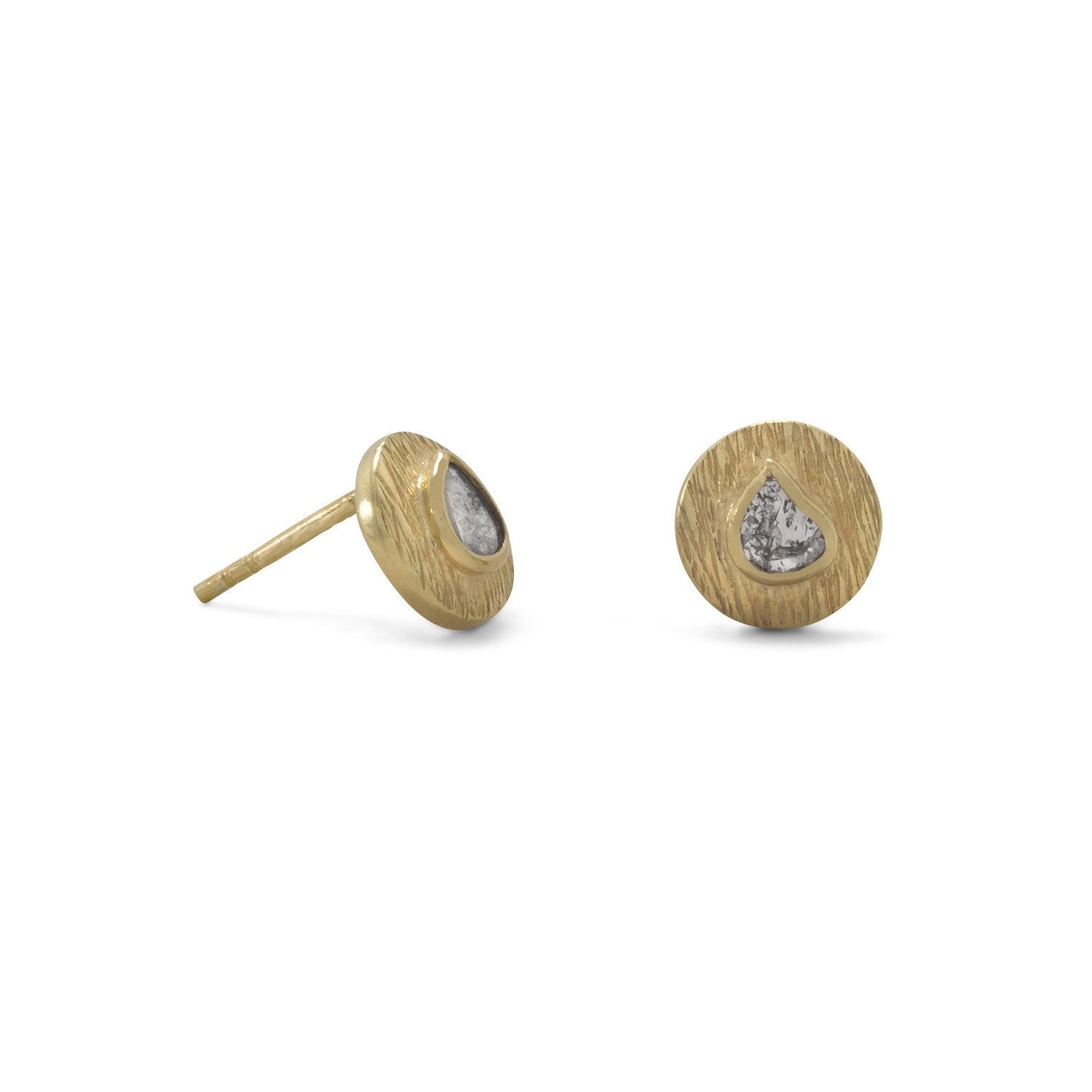 14k Gold Plated Sterling Silver Genuine Polki Diamond Stud Earrings