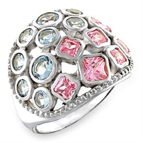 High Polished 925 Sterling Silver Ring with AAA Grade CZ  in Multi Color